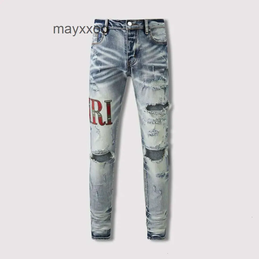 Live High Spring/Summer 2024 Demin American Jeans Purple Street Mens Stretch sliten Wash Fashion Slim Fit Jean Amiirii CD0Y