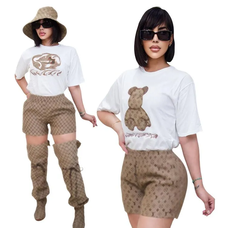 L3082G Duas peças Designer feminino Manga curta Camiseta feminina calças de calças