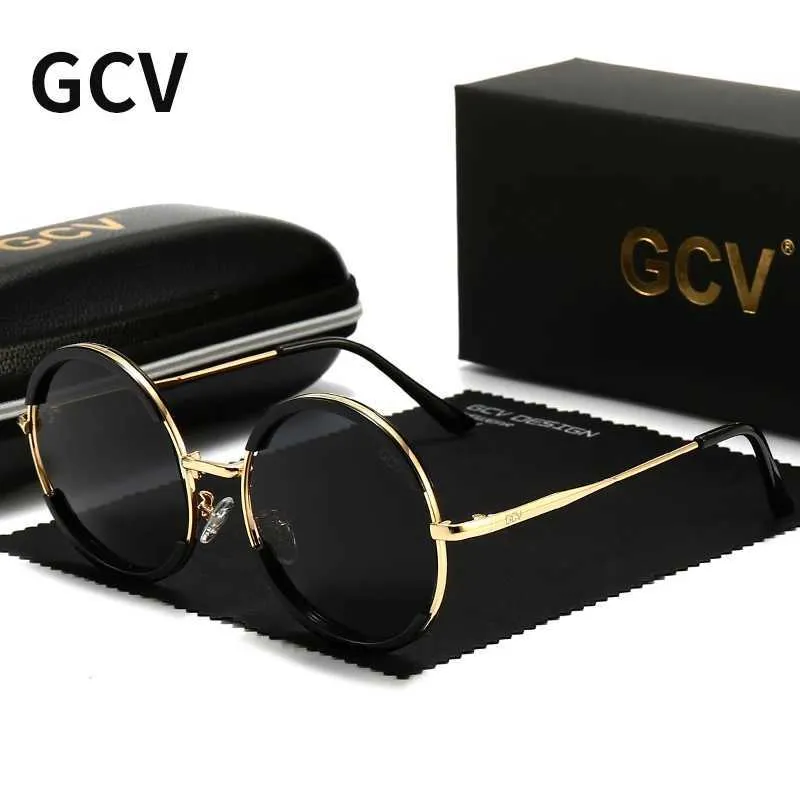 Солнцезащитные очки 2021 GCV Hot Sale Classic Мужские мужчины женщины великолепные солнцезащитные очки круглые кадры модные панк -стиль Новый металлический поляризованный T240428