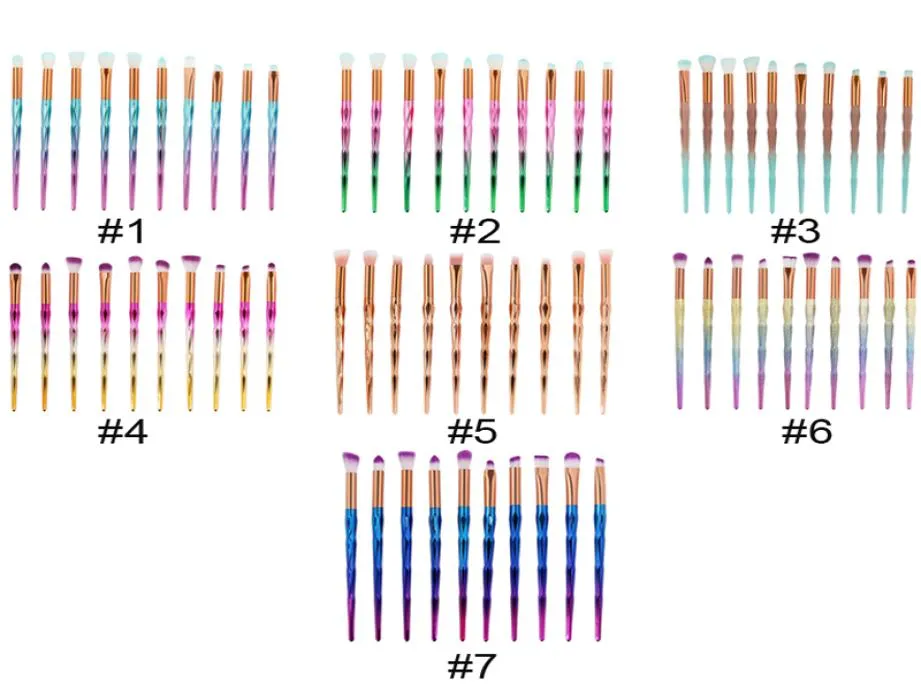 Beaucoup de brosses de maquillage en diamant 10pcs ensembles de kits de brosses à fard à paupières de fond de teneur en poudre maange pour le fond de teneur de fard à paupières 7 couleurs1914436