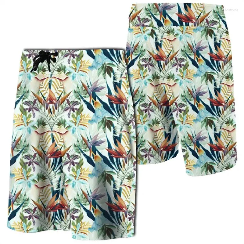 Herr shorts män strand hawaii sömlöst exotiska mönster med tropisk ledighet brädet 3d tryck badstammar kvinnor korta byxor