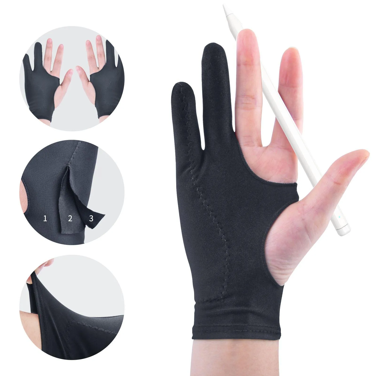Живопись поставляет 1PC художник Ding Protective Glove для любой графической таблицы 2 пальца Антивизации как правая, так и левая перчатки Del DHQOP