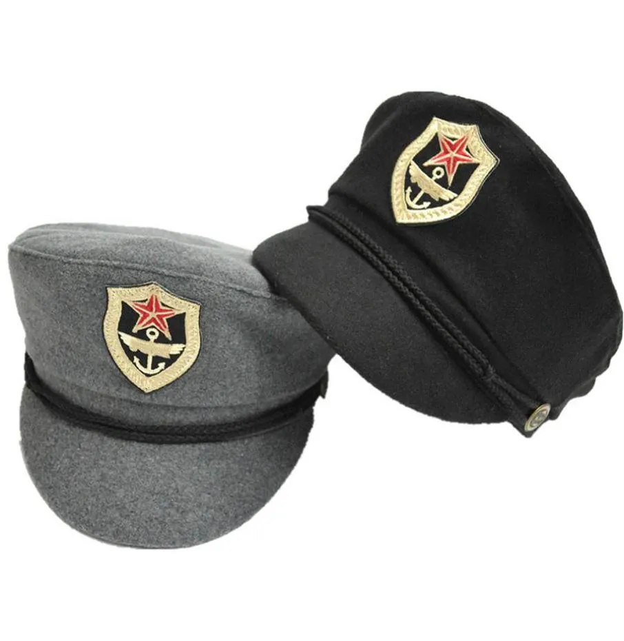 Autumn Winter Wool voelde Trilby Flat Navy Cap European Us Police Hats Caps For Men Women Star Logo Militaire hoeden Army Cap Unisex254677687