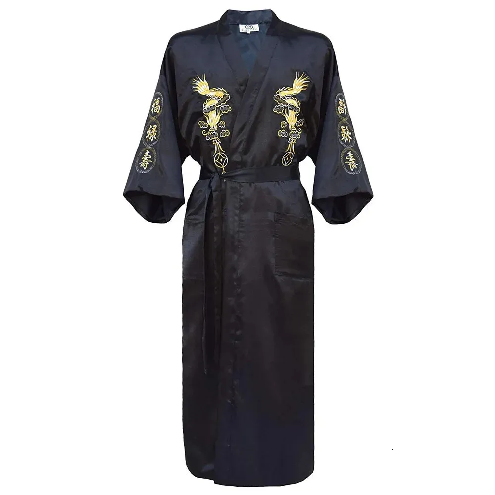 Kimono badrock klänning hemkläder plus storlek 3xl kinesiska män broderi drake robe traditionell manlig sömnkläder lös nattkläder 240428