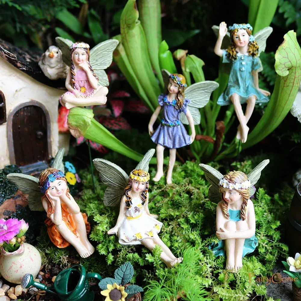 Miniature Garden Fairies Figurines Résine Mini Fairy Statue Figure Ornements décorations Accessoires 240427