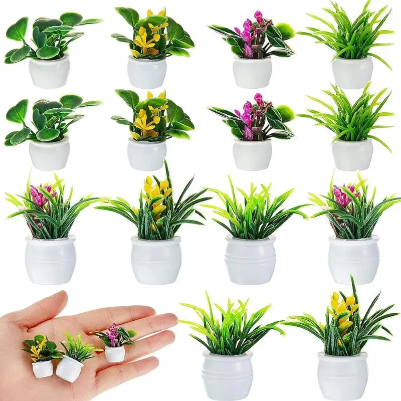 Decorative Flowers Cute Dollhouse Plant Miniature Bonsai Potted Flower Model Tiny Fake Greenery Ornament Furniture For Girls And Boys