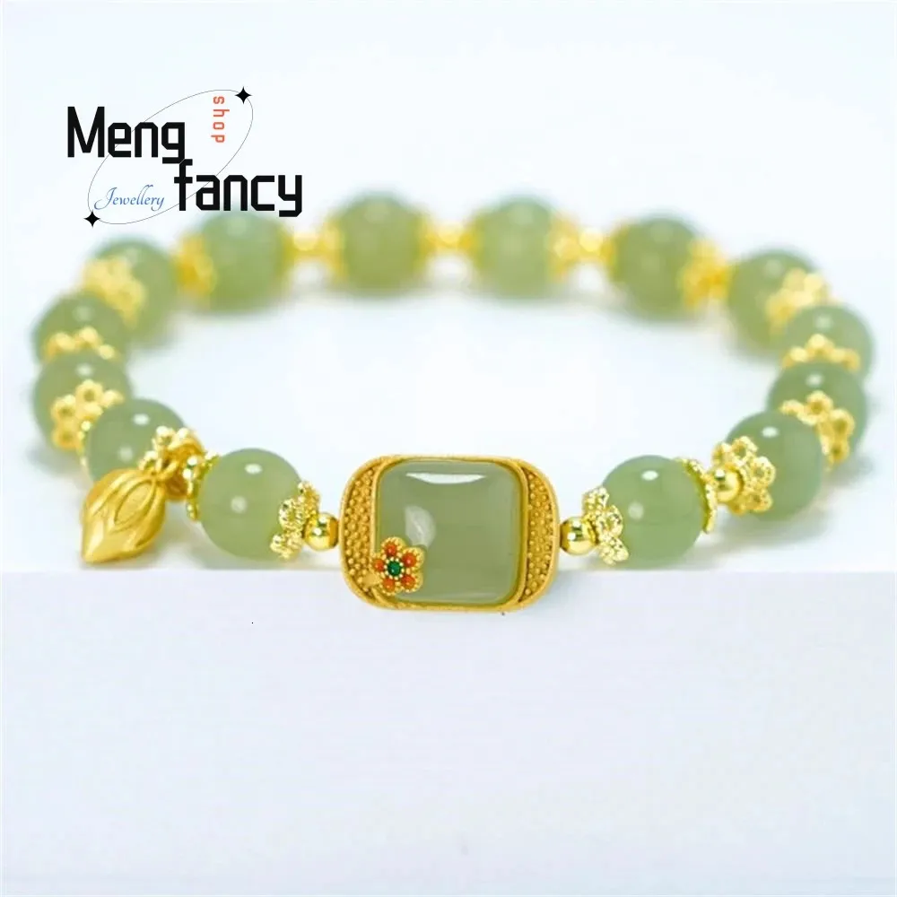 Natural Hetian Jade Square Sugar Lotus Bracelet Exquisite Elegant Sexy Young Girls Selling Fashion Luxury Fine Jewelry 240428