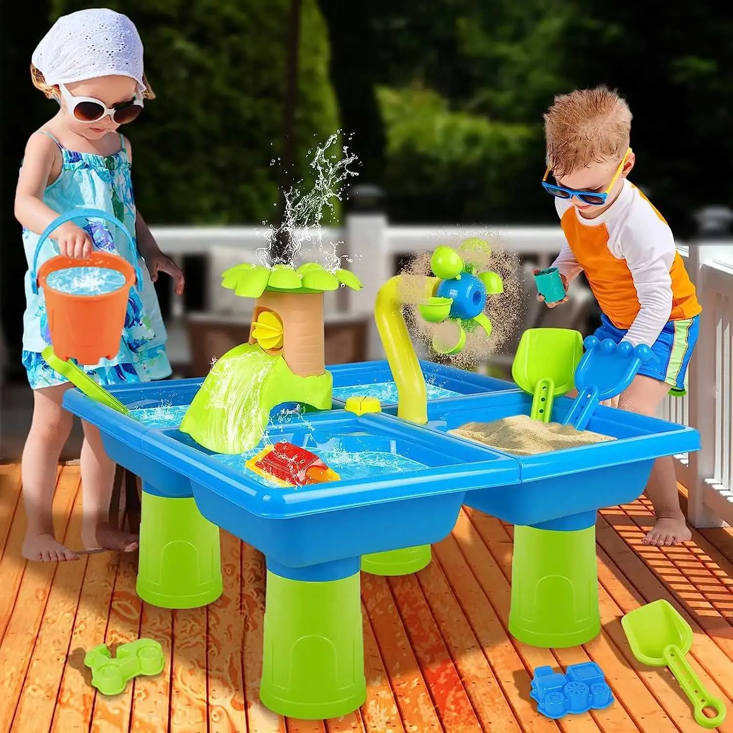 Песчаная игра на воде Fun Table Table для малышей 4 в 1 детские портативные воды для воды пляжные игрушки 24 шт.