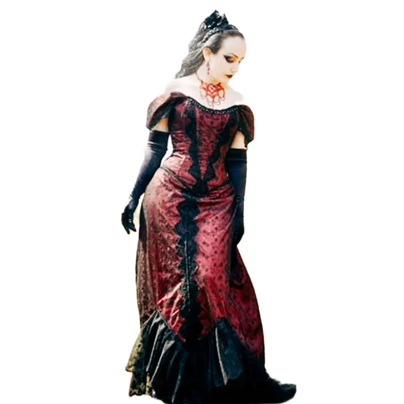women's dark red and black off the shoulder dress gothic Dark Red Black Gothic off the Shoulder Open Back Bridal Ball Gown Black /  Custom Available