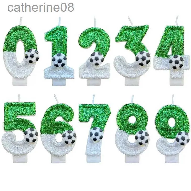 Candles Football Childrens Birthday Candles 0-9 Number Green Sparkles Birthday Soccer Ball Candle for Boy Party Cake Topper Decoration d240429