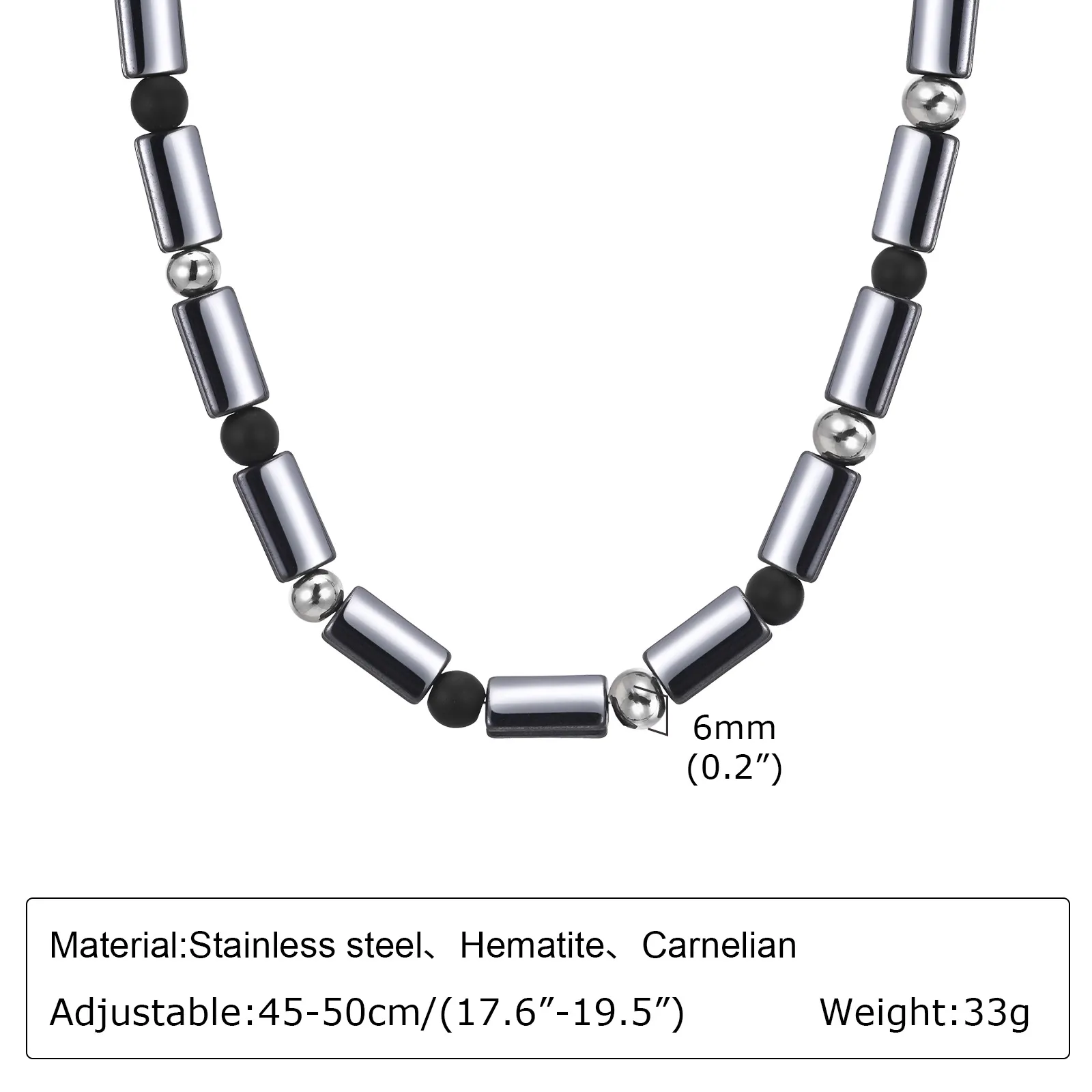 Mäns choker smycken rostfritt stål frostat agat fyrkantig svart gallsten sten pärlstopp kedja 6mm 19.6 '' nc-1702