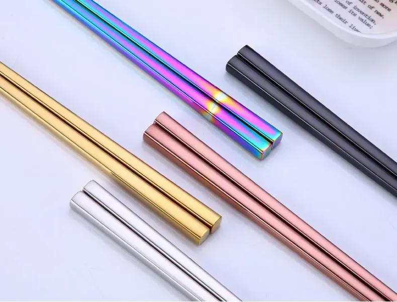 High-grade 304 stainless steel chopsticks gold-plated 5-color electroplating square home hotel set GF565