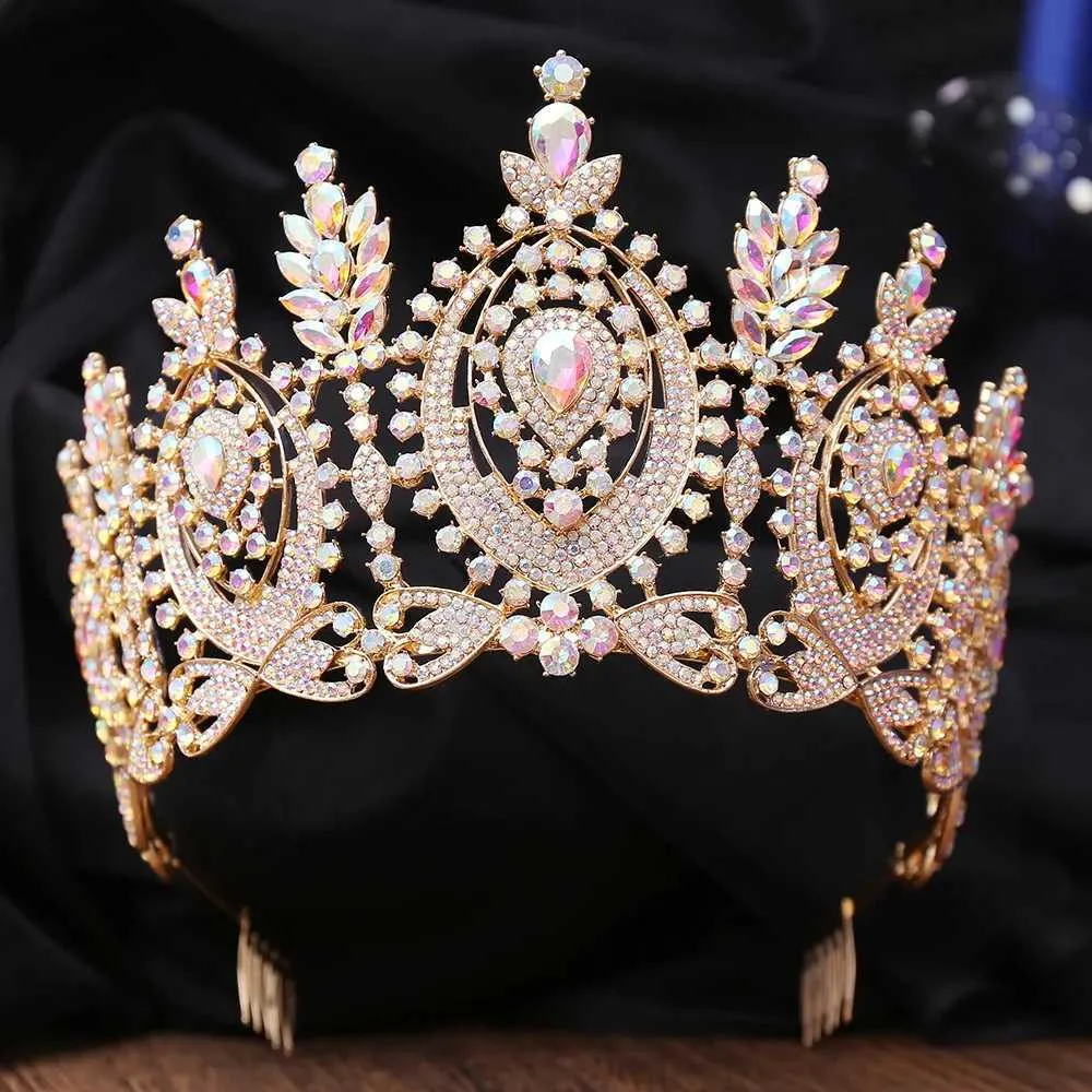 Baroque Flower Full Crystal Tiara Crown for Women Wedding Bridal