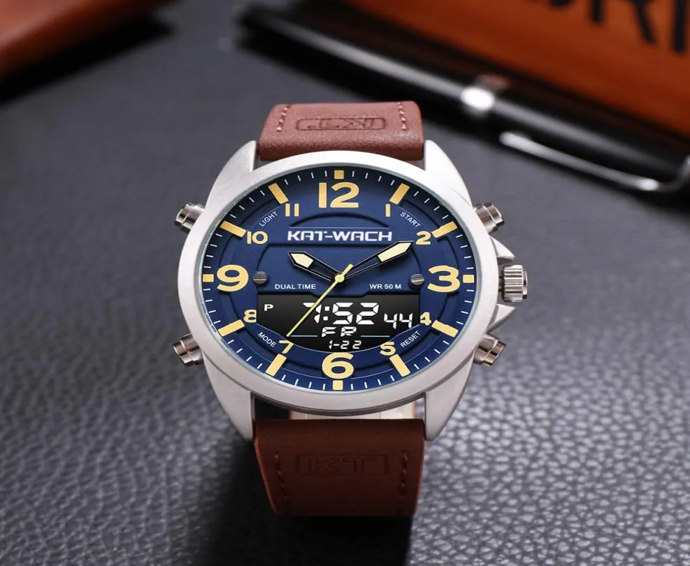 2020 Luxury Watch Men Top Brand Watchs en cuir Man Quartz Quartz analogique Digital Imperproof-Wristwatch Big Watch Clock Klok KT18181108075