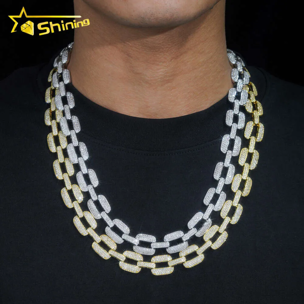 Bijoux brillant 15 mm Collier de hiphop personnalisé VVS Moisanite Link Chain Iced Out Gold plaqué Sier Men Cuban Bracelet