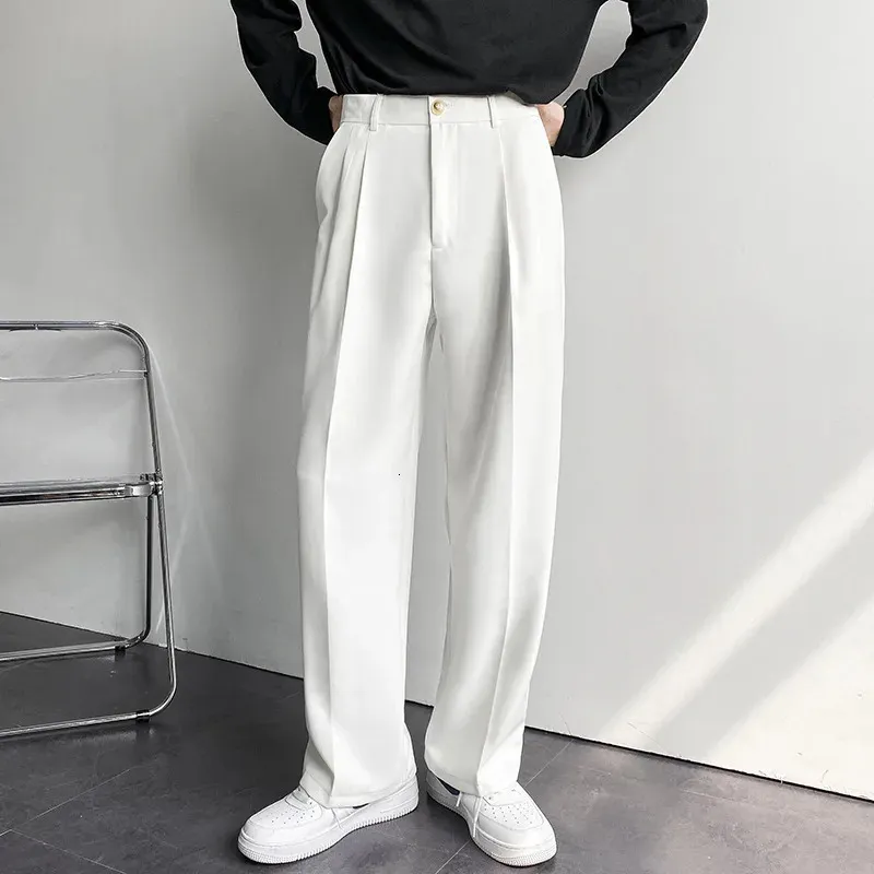 Draped Straight Men Pants Fashion Business Korean Loose Casual White Black Gray Wide-leg Trousers Male Blazer Suit Pants 240428