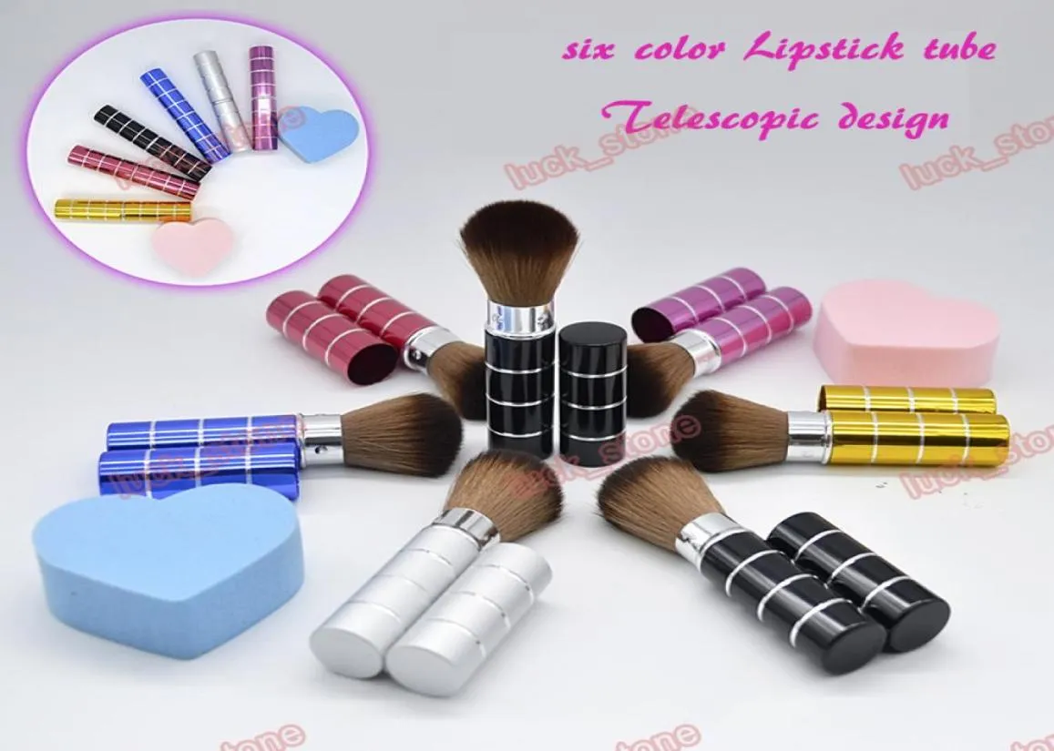 Makeup Borstes Lipstick Tube Makeup Brush Telescopic Design för Carry In Bag Powder Brush Special Portable Cosmetic BB Cream Brus9811751