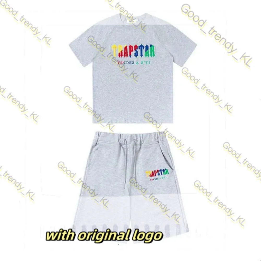 Designer Hoge kwaliteit Heren Trapstar T -shirt Set Letter Borduurde Tracksuit Korte Mouw Pluche Shorts Motion Current 962
