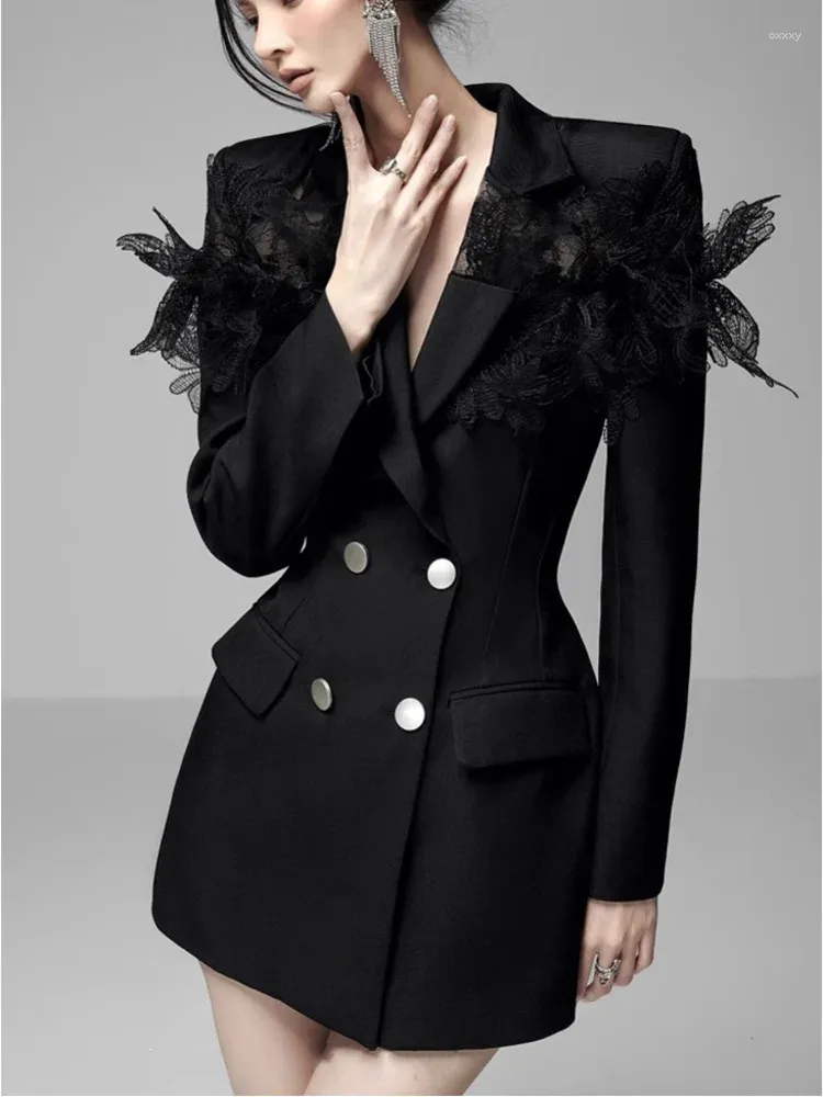 Abiti casual stile di lusso elegante vestito blazer neri per la moda da donna patchwork a doppio petto da donna mini