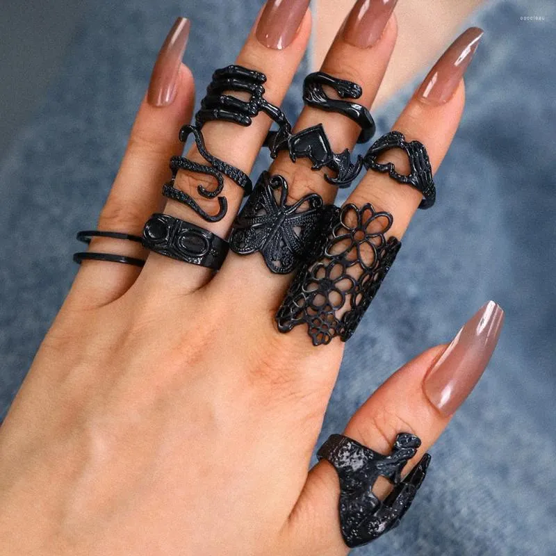 Cluster Ringe Fashion Black Schlangen Schmetterling für Frauen Schmuck Anillo Finger Ring Set Ohr Girls Bages ästhetische Accessoires