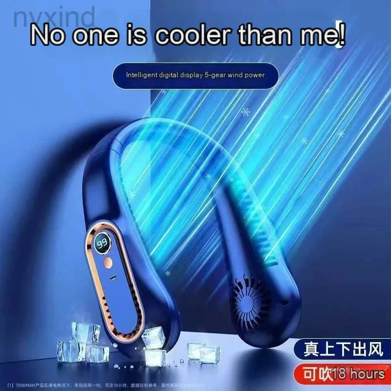Электрические вентиляторы 2024 Портативные висящие висящие шейные шейки FanBladess Searsband Fandigital Display Power Air Cooler USB -заряжаемый электрические вентиляторы Mini D240429