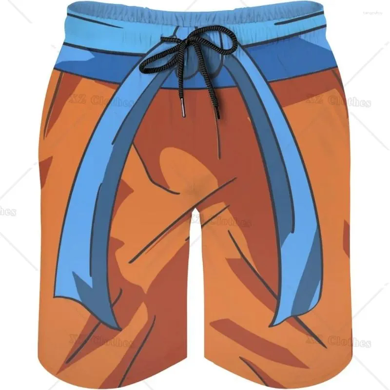 Shorts masculinos desenho animado laranja azul fria praia de verão com bolsos de malha de baús de nadar de surf rápido para homens para homens para homens
