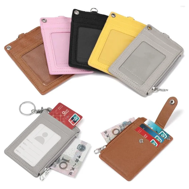 Wallets Fashion Pu Leather Business ID Card Credit Badge Holder Women Girls Munt Portemonnee Keychain Portable Mini met sleutelhanger