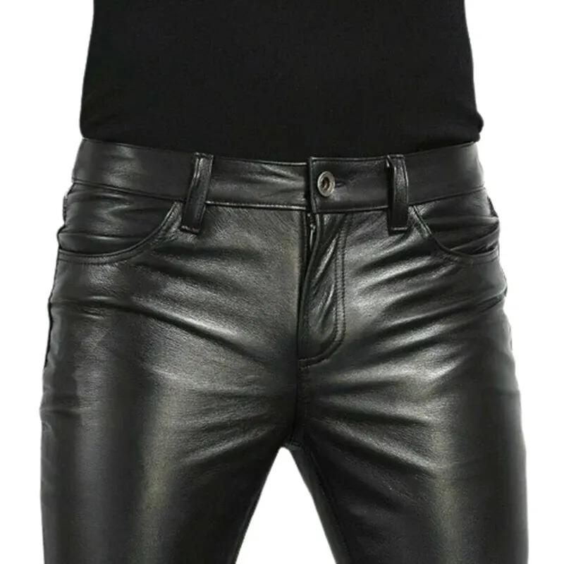Выбор кожаные брюки Mens Fashion Rock Style Night Club Tance Bants Mens Faux Leather Slim Fit Skinny Bonders 240428