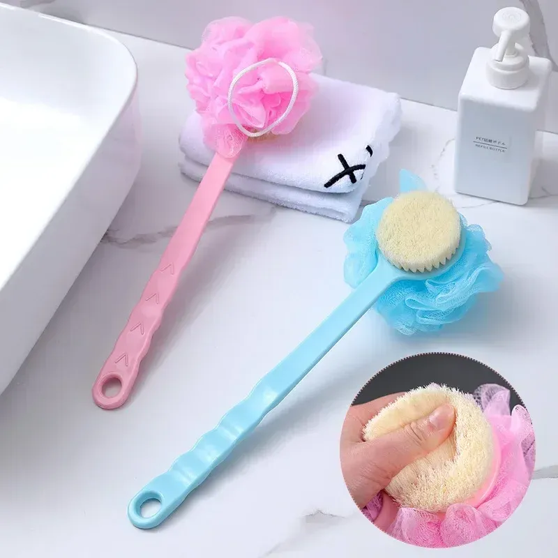 new New Double Side Rubbing Back Bath Brush Soft Hair Long Handle Hanging Type Flower Ballfor Long Handle Shower Brush