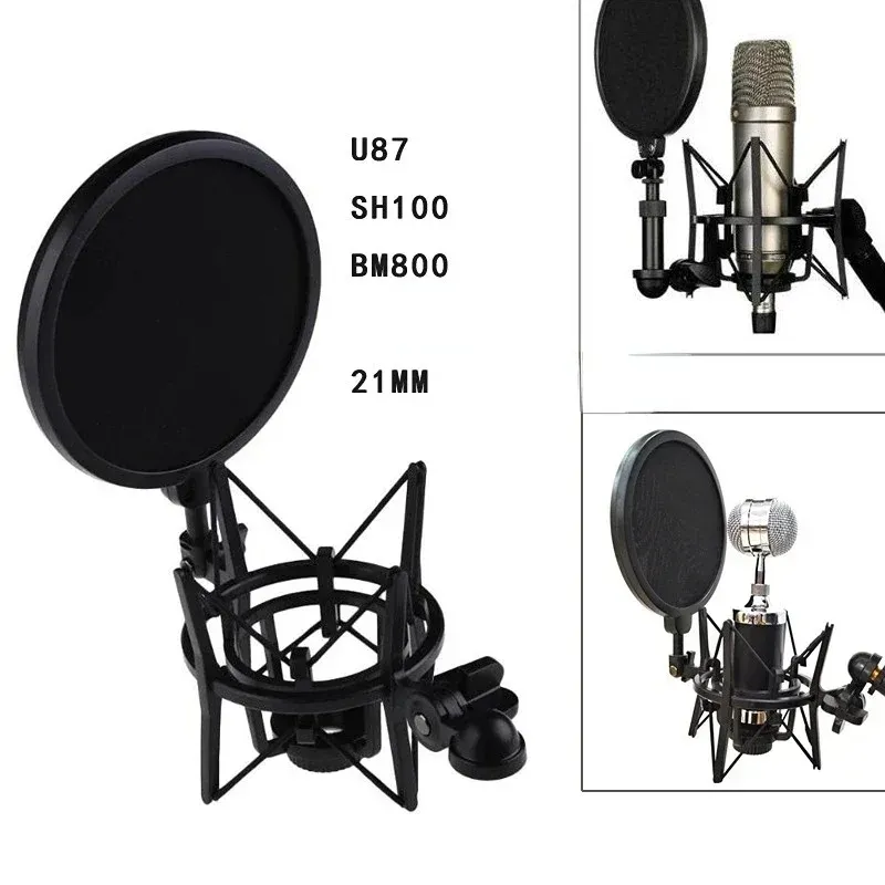 Mikrofon MIC Professionell chockfäste med skärmfilterskärm för mikrofon med svansdiameter undertryck Pop