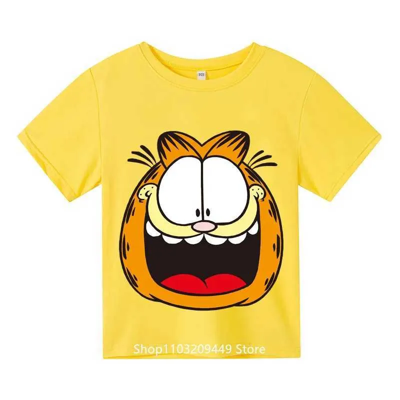 T-shirts Garfield Cat T-shirt Garfield Cat Cartoon Childrens Summer Crew Short Sheeved Fashion Cotton Short Sleeved Childrens och AdolescentsL2404