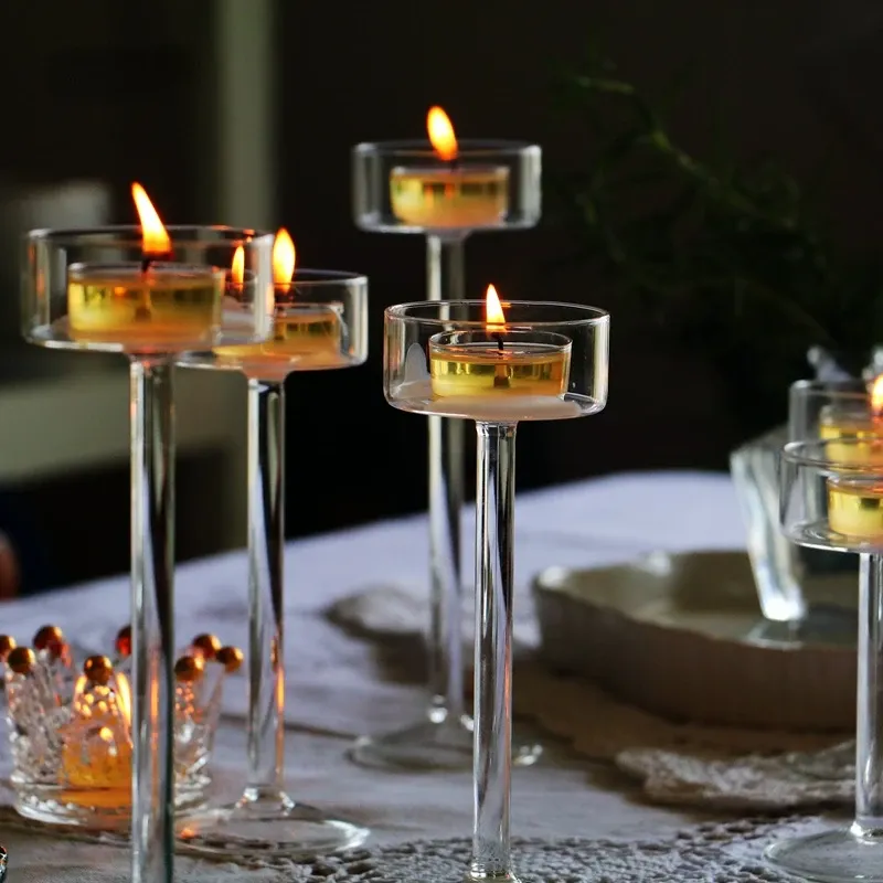 Candles Glass Candle Holders Set Tealight Candle Holder Home Decor Wedding Table Centerpieces Crystal Holder Dinner table setting