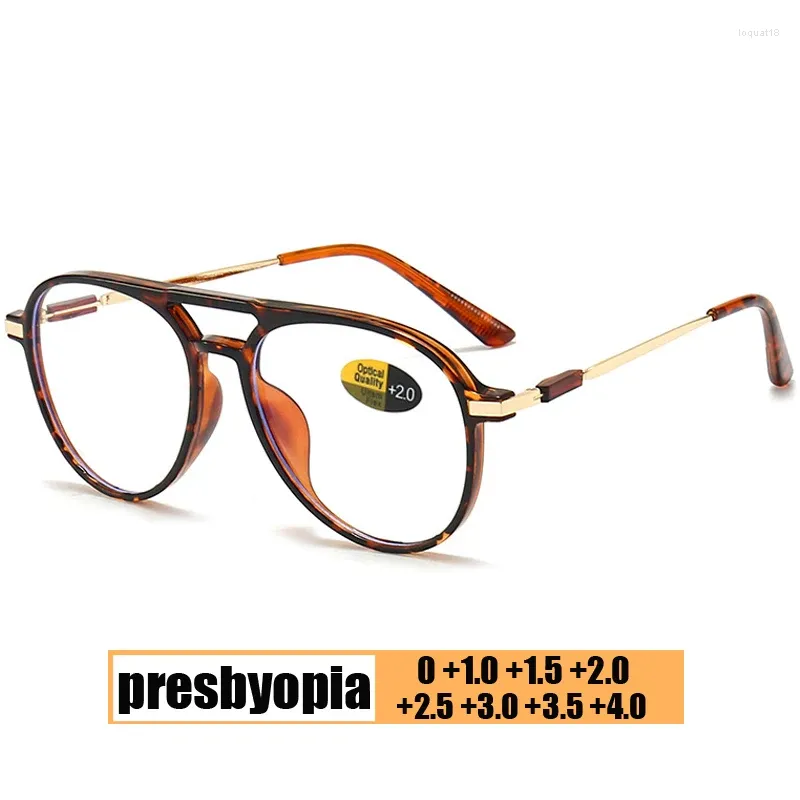 Solglasögon Vintage dubbelstråle Läsglasögon för män Anti Blue Light Square Frame Presbyopia glasögon Färdiga receptbelagda ögonkläder