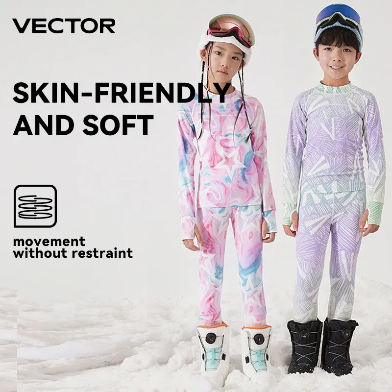 Set Vector Children's Ultra Soft Winter Quick Dry Base Ligering Set MicroFiber Fleece Thermisch ondergoed Lange Johns Set -kleding