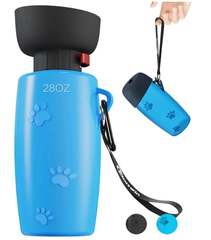 Bouteille d'eau de chien 28 oz de fuite de fuite bouteilles d'eau pour animaux de compagnie pour chiens conception multifonction avec un bouchon de bol de qualité alimentaire silicone 240416