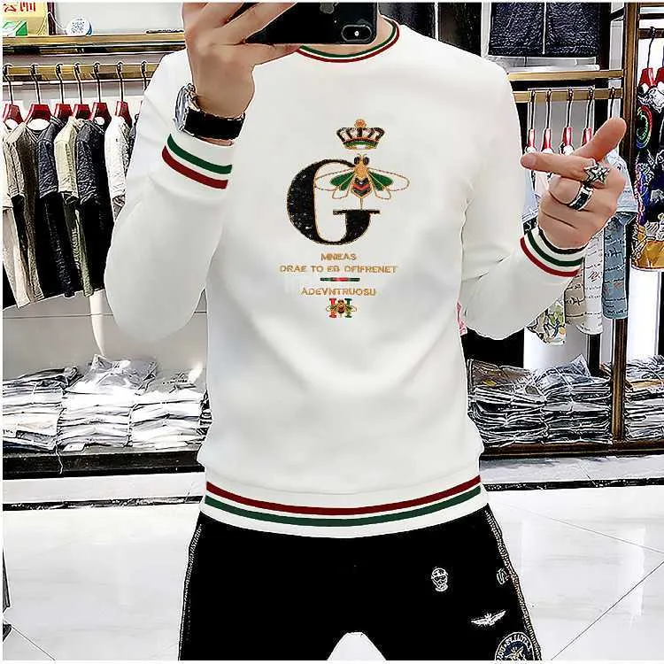 Sweats à capuche pour hommes Sweatshirts masculine à paillettes masculines tendance à manches longues Top Heavy Craft Casual Automne Fashion Fashion Pulloverh086