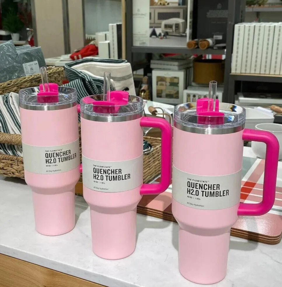 1pc DHL Pink Flamingo 40oz Quencher H2.0 أكواب القهوة أكواب في الهواء الطلق كوب سيارة CAMPING CUP من الفولاذ المقاوم للصدأ مع مقبض السيليكون هدية الولايات المتحدة الأمريكية GG0429