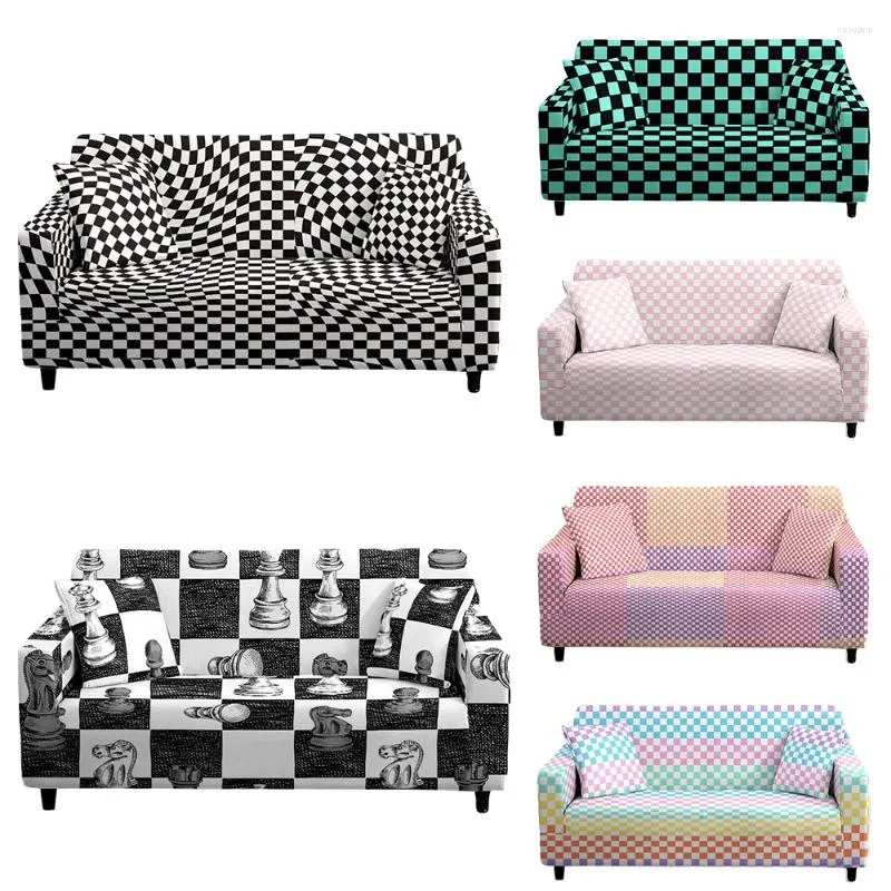 Chair Covers Marble Column International Chess Lattice Geometry Sofa Cover 1Pc Stretch Home Slipcovers Decor 1/2/3/4-Seat Sectional