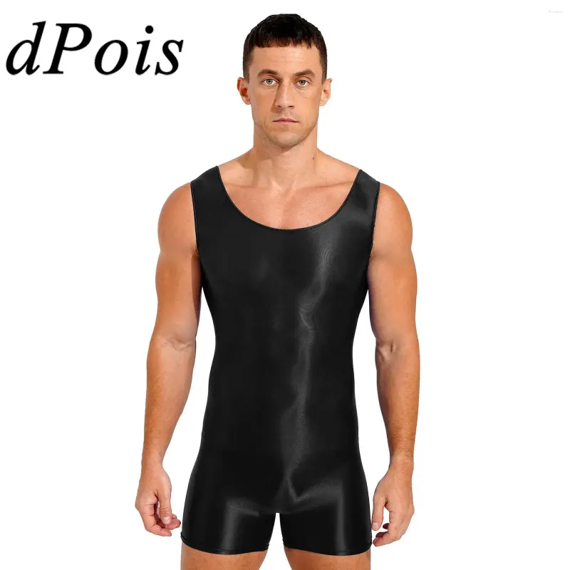 Stage Wear Mens Glossy Stretchy Sleeveless Tank Leotard Unitard Gymnastics Jumpsuit Bodysuit For Bodybuilding Exercise Workout Swimming