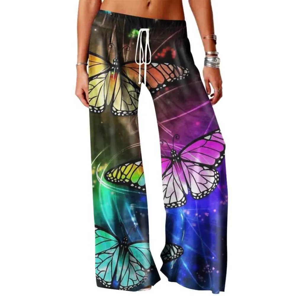 Women's Pants Capris Spring Summer Butterfly Print Pants Women Korean Popular Clothes Y2k Pants Casual Loose Strtwear Wide Leg Trousers Chic Y240429