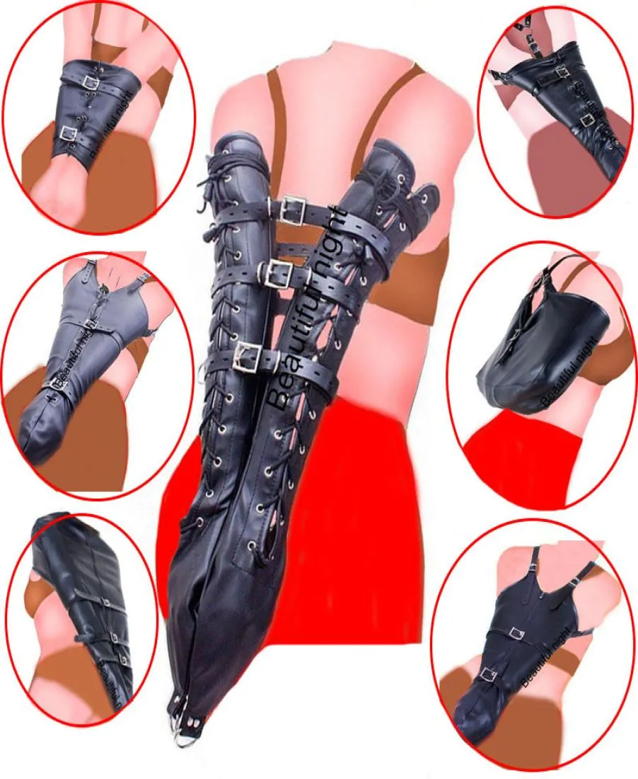Arm bindemedels handske ärmhylsor i rygg bondage armbinderbdsm läder handbojor raka jacka leksaker för par3081271