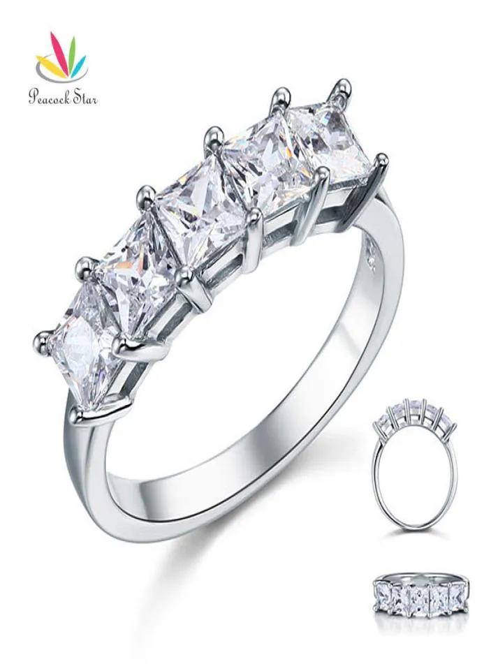 PAW Star Princess Cut Five Stones 125 CT Solid 925 Серебряный серебряный серебряный свадебный кольцо кольца кольца CFR8072 2105063039702