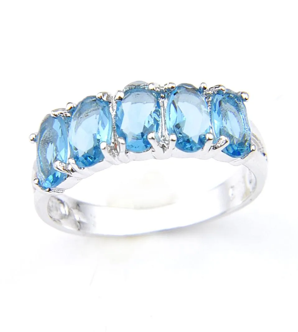Luckyshine Nowe przybycie Pełne nowe owalne niebo niebieski topaz kamień 925 srebrny srebrny dla kobiet urok Pierścień Piermobierca Biżuteria R6655804