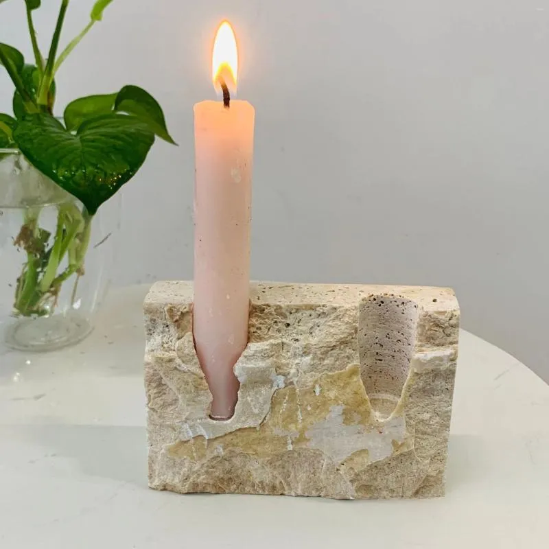 Bougeoirs Nordic Style Natural Marble Jaune Cave Stone Creative Creative Rectangular Encens Holder Home Decoration Ornements