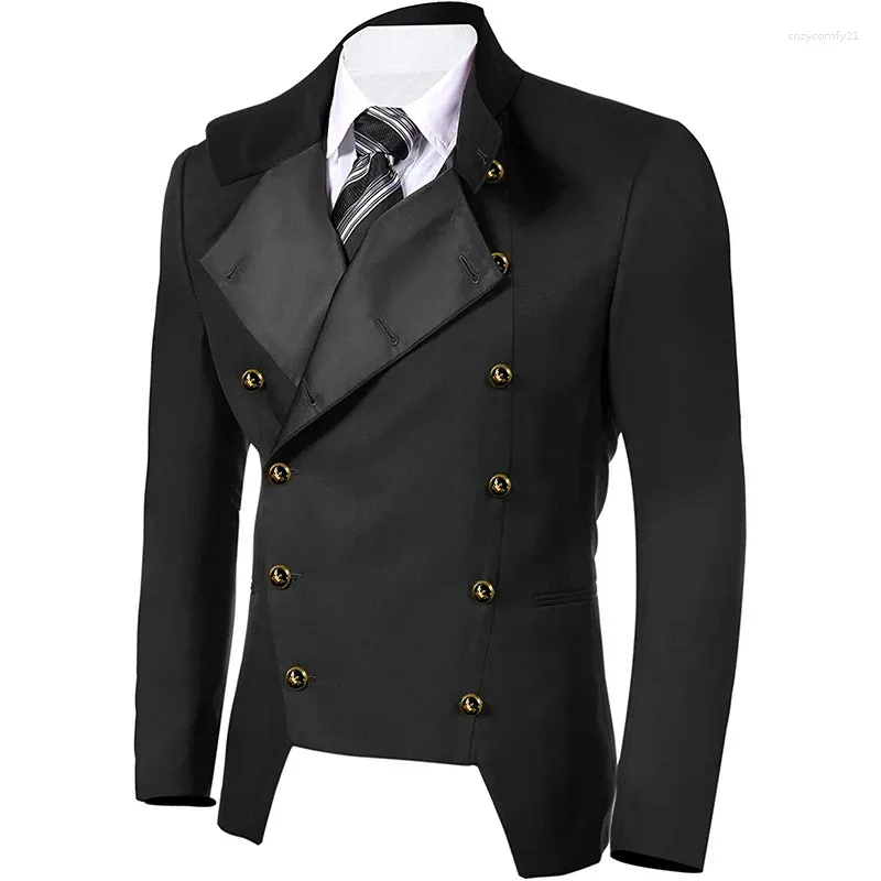 Ternos masculinos steampunk preto jaqueta branca retro terno vintage gótico blazer militar blazer vitoriano cenário de palco de palco de desempenho
