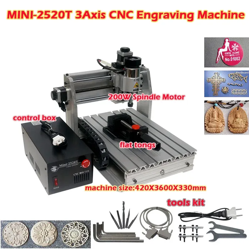 Ly MINI CNC ROUTER MACHINE 2520T 3AXIS MACHINE AVEC 200W SPINGE POUR LA COUPE DE CUIR PCB WOIN