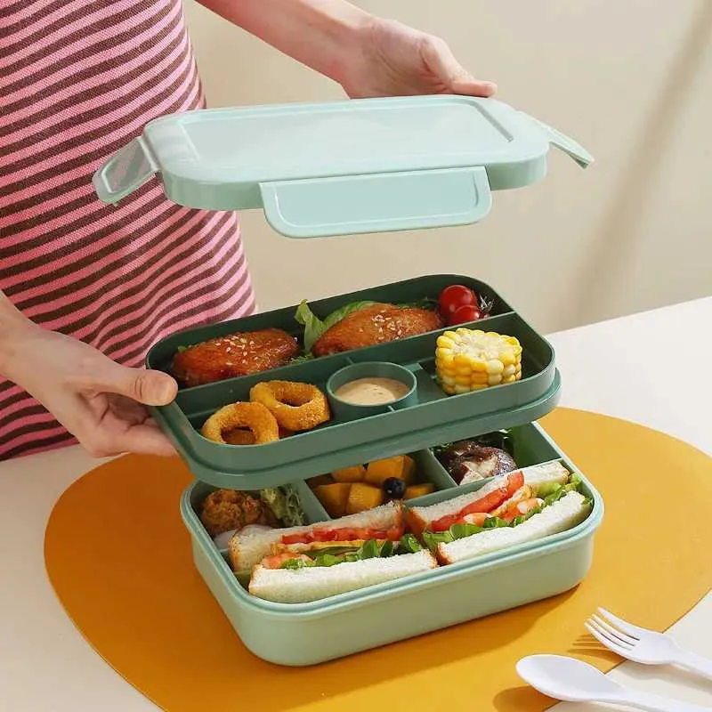 Bento Boxes 2000ml Student Lunch Box Microwave Oven Heated Double Layer Sealed Portable Fresh Keep Storage Container Outdoor Travel Tablewar