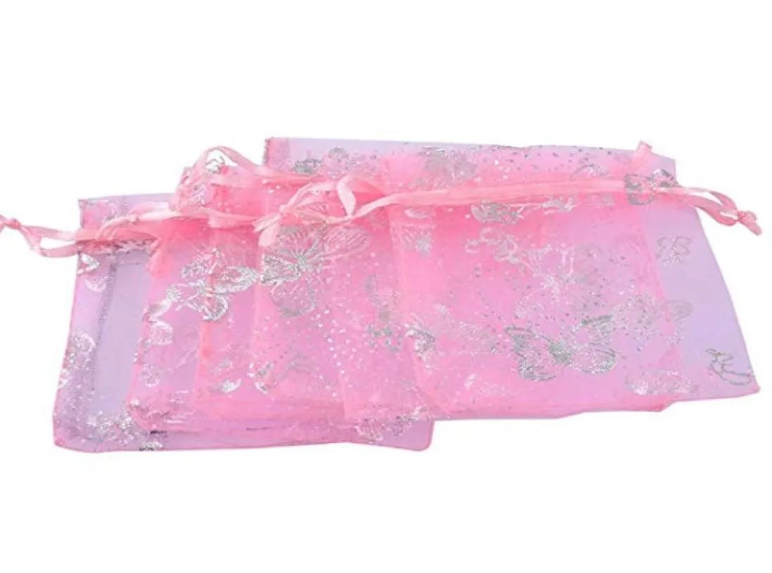 Pink Butterfly Organza Presentväskor Bröllop Favor påsar smycken påsar 7cm x9cm small9769277