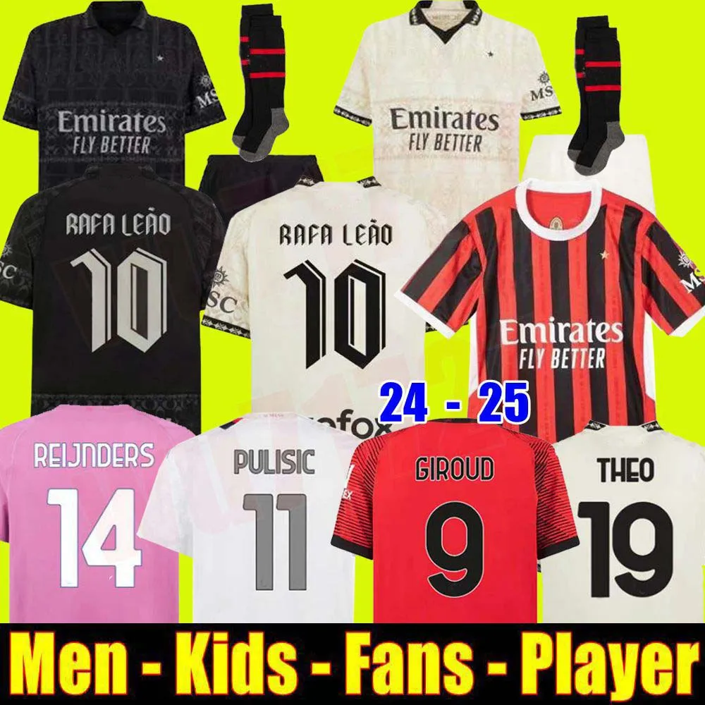 24 25 Maglia Milan Giroud Rafa Leao Pulisic 4: e Soccer Jersey Kid Kit 2024 2025 Home Away 3rd Football Shirts Calcio Maillot Tomori Theo Pleesures Fourth AC Reijnders