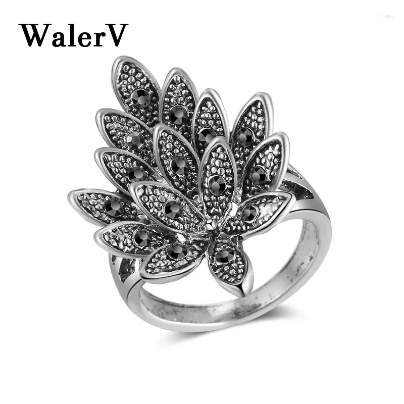 Cluster anneaux Wwurerv pour le vent rétro classique féminin ring thaïlandais fleurs noires charme charme de bal bijourie bijoux doigt cadeau
